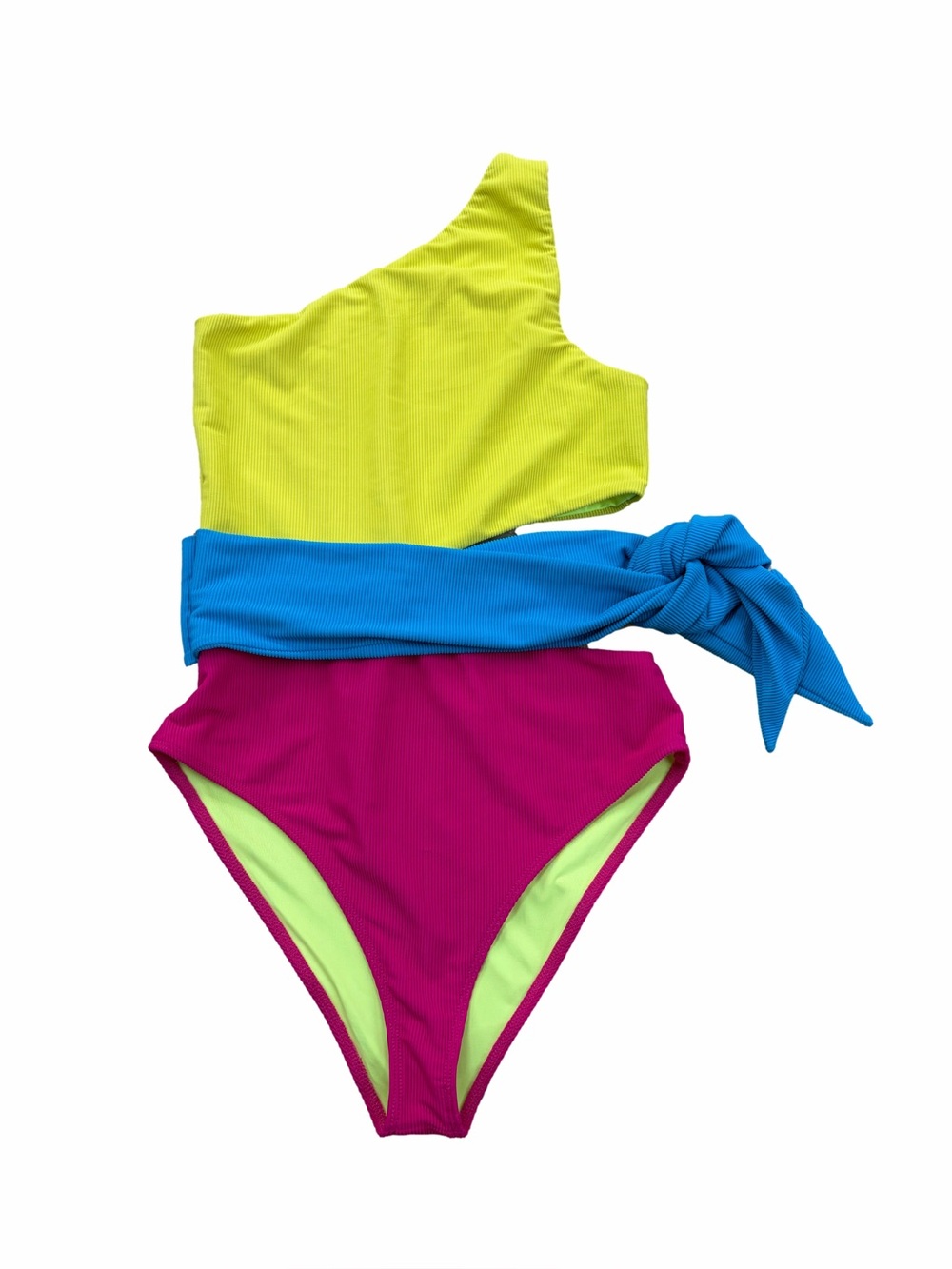 Beach Riot Women’s Size Medium Carlie Neon Colorblock One Piece Ribbed Swimsuit